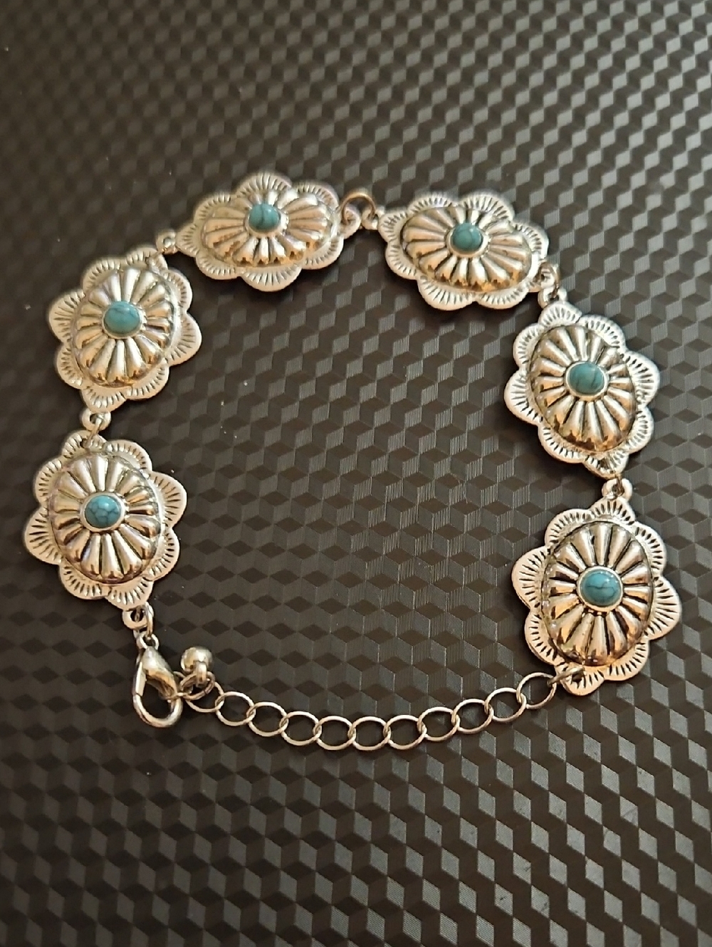 Turquoise Silver Flower Link Bracelet - Women Jewelry